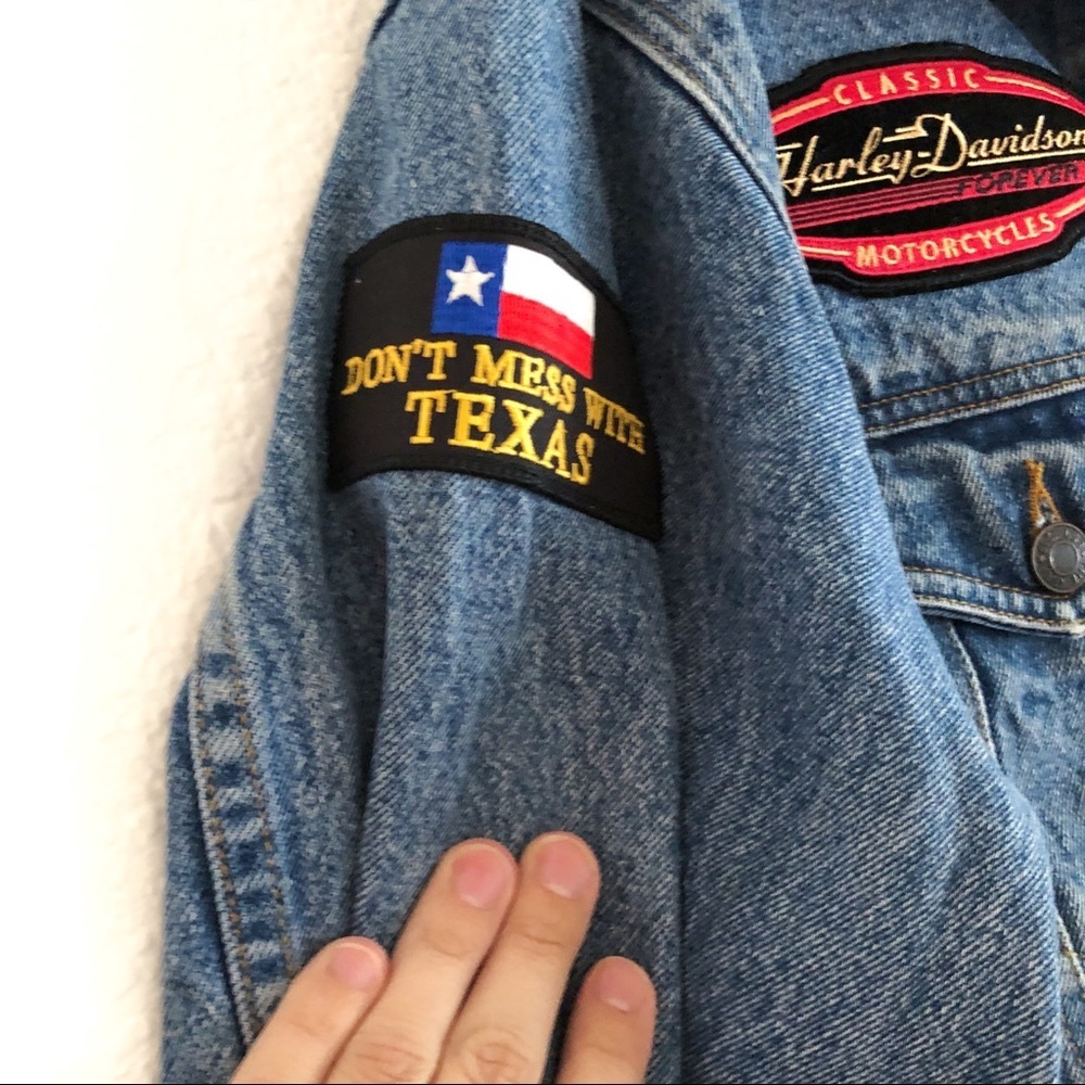Vintage‎ Gap Denim Harley Davidson Patch Biker Jacket - Picture 7 of 9